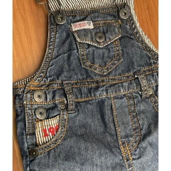 Vintage 1981s Guess Blue Denim Embroidered Overalls Baby Size 12M - Picture 9 of 15